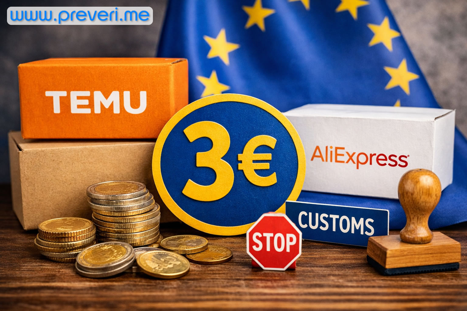 Paketi Temu in AliExpress z oznako 3 evre ob novi EU dajatvi za pakete iz Kitajske